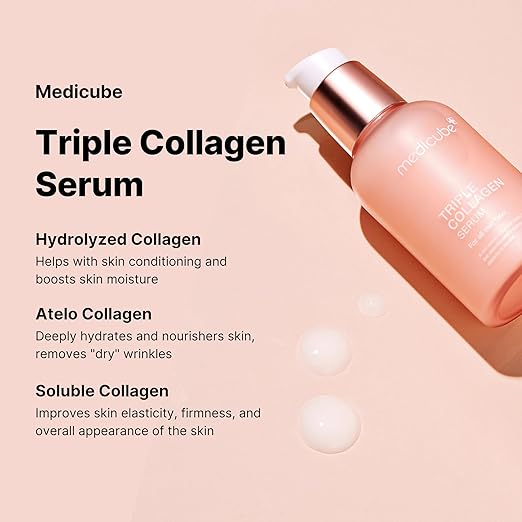 Medicube Triple Collagen Serum 1.85 fl.oz - Nourish dull skin with Triple Collagen Complex - A lightweight serum with Niacinamide and Hyaluronic Acid - Korean Skincare