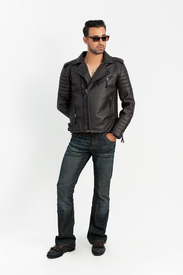 Burnt Quilted Faux Leather Jacket